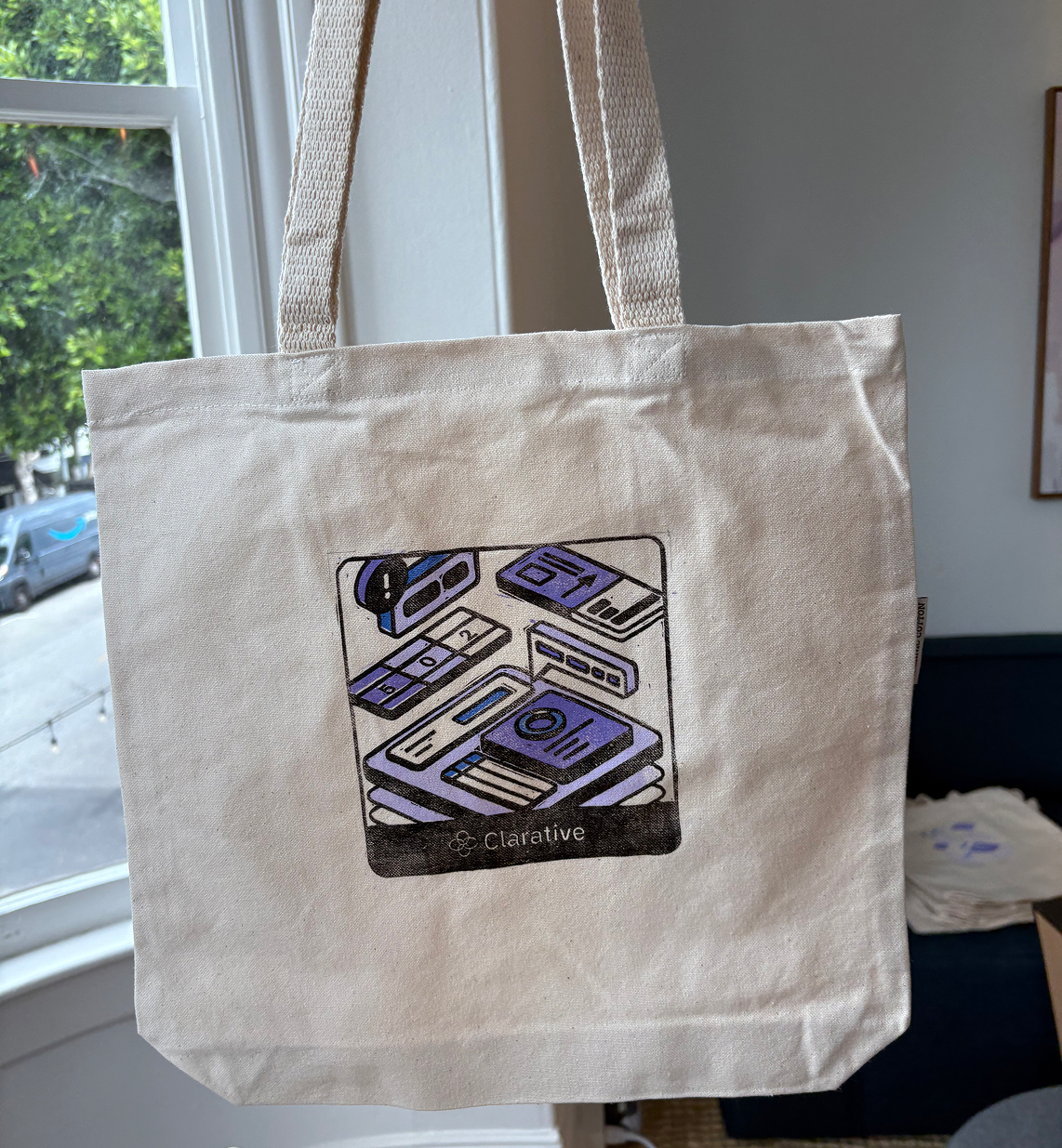 Block-printed tote bags